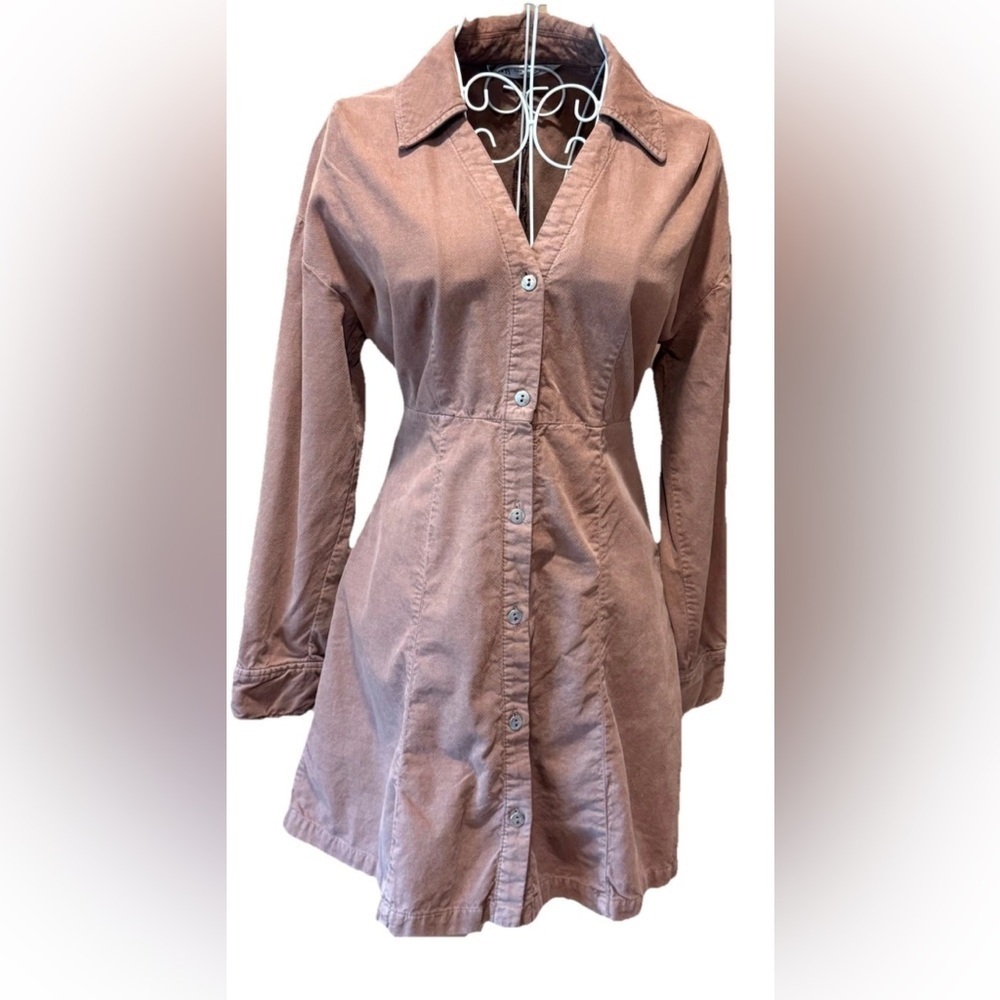 Zara Pink Shirt Dress Velvet Fit & Flare Mini Size XS